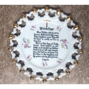 VTG Decorative Plate "The Lord's Prayer" Norcrest Fine China 8.25" white gold